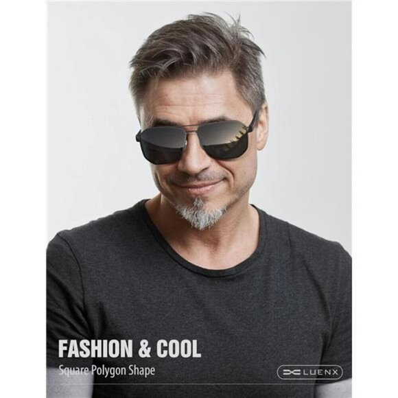 LUENX Polarized Aviator Sunglasses for Men UV400 Square Driving Shades 61MM - Picture 2 of 7